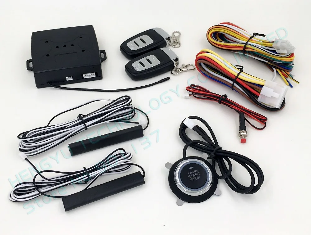 PKE car alarm system with ignition start stop feature remote engine