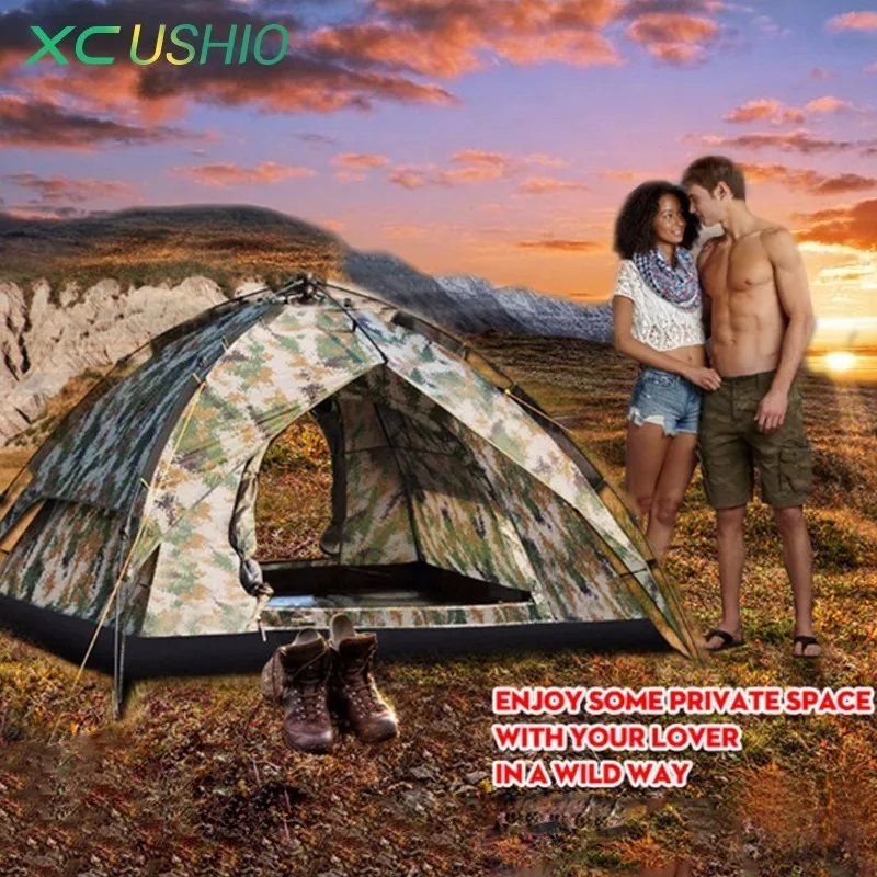

200x200x140cm Double Layer Camouflage Camping Tent 3-4 Person Automatic Quick Open Outdoor Fishing Hunting Tent 3.6Kg