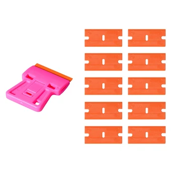 

EHDIS Auto Razor Scraper Glue Squeegee with Extra 10pcs Spare Plastic Blades for Window Vinyl Film Air Bubble Glue Remove Tools