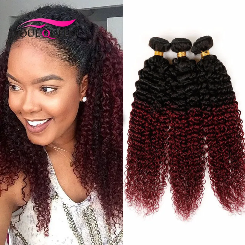 Ombre Human Hair Extensions Kinky Curly Wave Natural Black