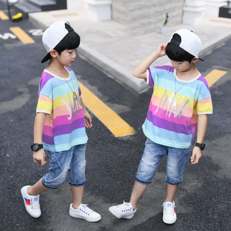 

Summer Clothing for Boys Kids Fashion Rainbow Back to School Outfit Teen Clothes Children Clothing Boy Clothes 5-9 Years Sets