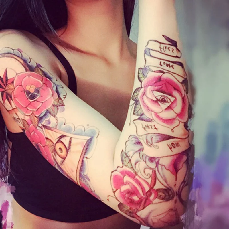 

Waterproof Temporary Tattoo Sticker Skull eye clock bird Pagoda full arm large size fake tatto flash tatoo sleeve Tattoo