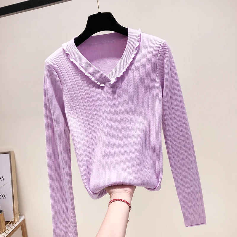 Women Sweaters Knitting Pullovers 2018 New Female V-Neck Long Sleeve Solid Casual Knitted Jumpers Sweater Bottoming Shirt | Женская