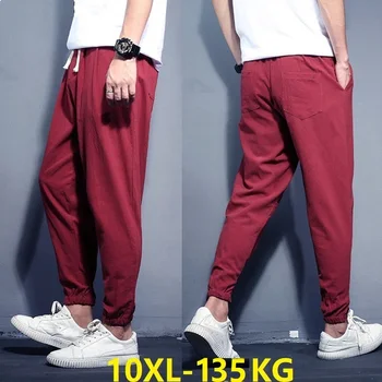 

summer chinese japanese style linen pencil pants plus size big 7XL 8XL 9XL 10XL mens pants green red navy blue Men Harlan pants
