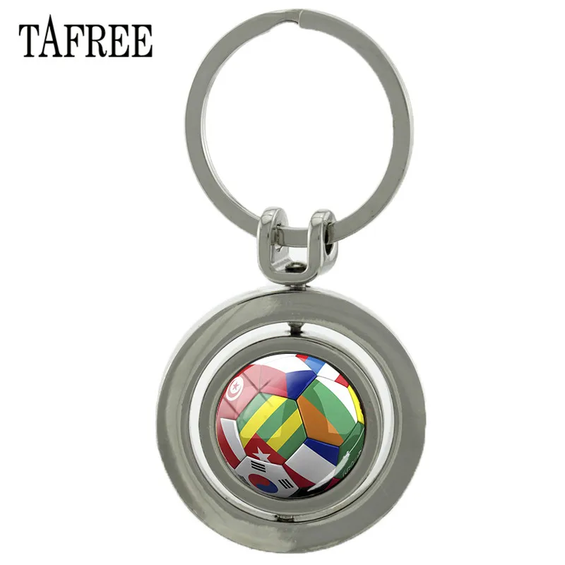 

TAFREE New Arrival World Flag Soccer Revolving Pendant Keychain Glass Cabochon With Double Sides Rotatable Jewelry Sp729