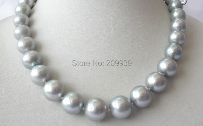

huij 004114 stunning big 11.5-14mm gray freshwater cultured pearl necklace silver clasp