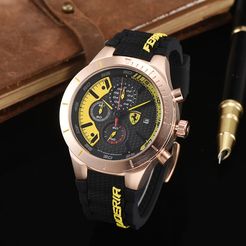 

Men Top Design Simple Three-Eyed Watch Rubber Strap Motion Wind Quartz Wristwatches Man Waterproof Leisure Watches R5632107