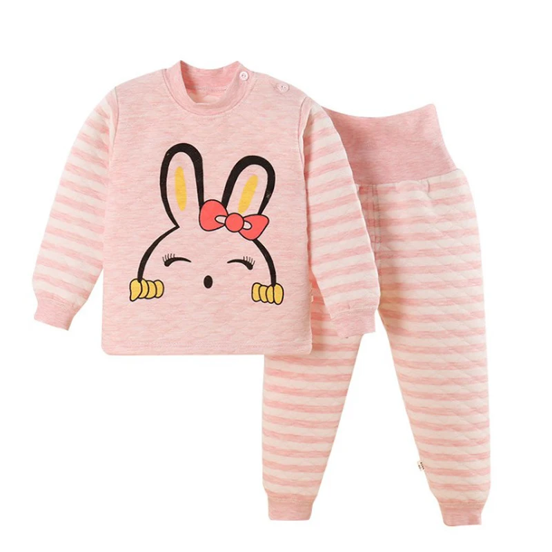 Комплект зимней одежды для малышей, плотная Пижама, комплект детской одежды на зиму для мальчиков и девочек, хлопковое нижнее белье - Цвет: pink rabbit