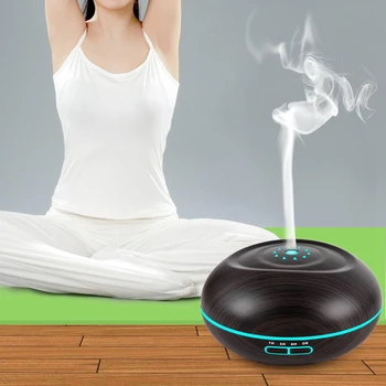 

300ml Aroma Essential Oil Diffuser, Wood Grain Cool Mist Humidifier for Office Home Study Yoga Spa 7 Color Lights Dark Brown