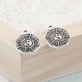 

40Pcs Silver Color Essential Bagua Map Charms Making Pendant Bracelets Women Gift Necklaces Crafts Jewelry 13X15mm A2084