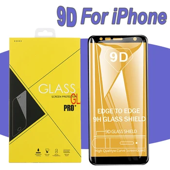 

1000pcs 9D Full Cover Tempered Glass For iPhone 11 Pro Max XS XR X 8 7 6 6S Plus Anti-Scratch Screen Protetcor With Yellow Box