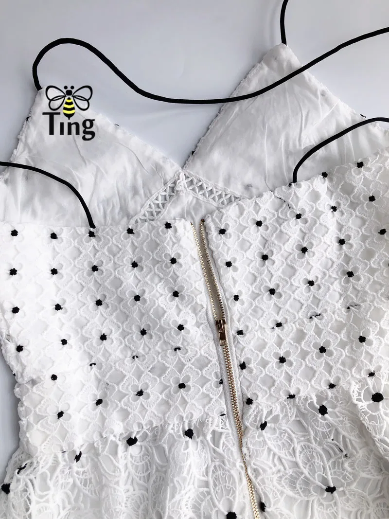 Tingfly Винтаж SP горошек кружева миди длинные платья летнее праздничное платье на бретелях тонкая линия вышивка длинное кружево Vestidos SP