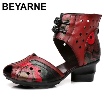 

BEYARNE Spring Summer Women Shoes Flat Slides Platform Sandals Genuine Leather Handmade Flower Cover Toes Comfortable WomenE330