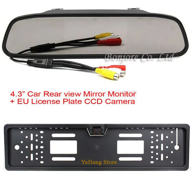 

4.3 Inch car rear view mirror monitor + EU Europe Car License Plate Reversing Camera Rear Parking CCD Waterproof 4-IR-LEDs KIT