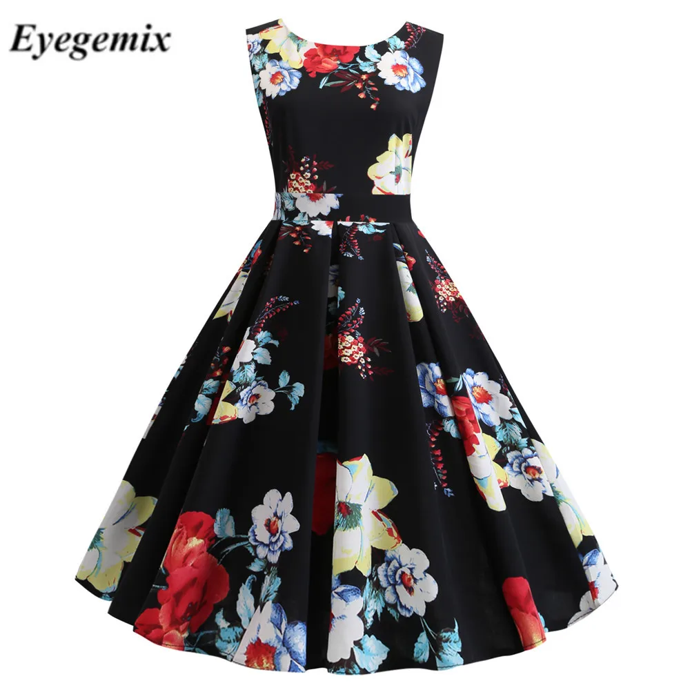 

Plus Size Summer Dress Women Vintage Rockabilly Dresses Jurken Floral 50s 60s Retro Big Swing Pinup Party Dress Vestidos