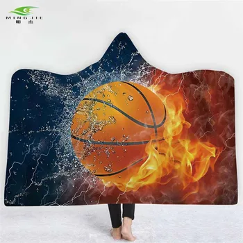 

New Blanket Hooded Blankets 3D Printing Sports Baseball Basketball football Fire rugby Blankets Wearable Home Adults Portable