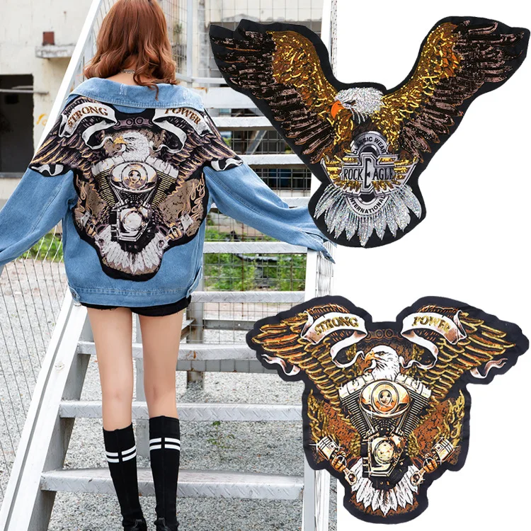 

Super-large Fashion Sticker Sequins Embroidery Patch Pattern Garment Accessories Decorative Cloth Sticker Eagle
