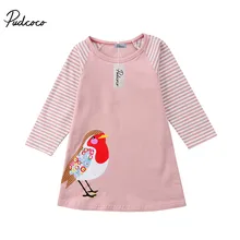PUDCOCO/новейшее детское платье с длинными рукавами и принтом птицы для маленьких девочек; нарядное платье на свадьбу; милая популярная осенняя одежда; От 1 до 7 лет