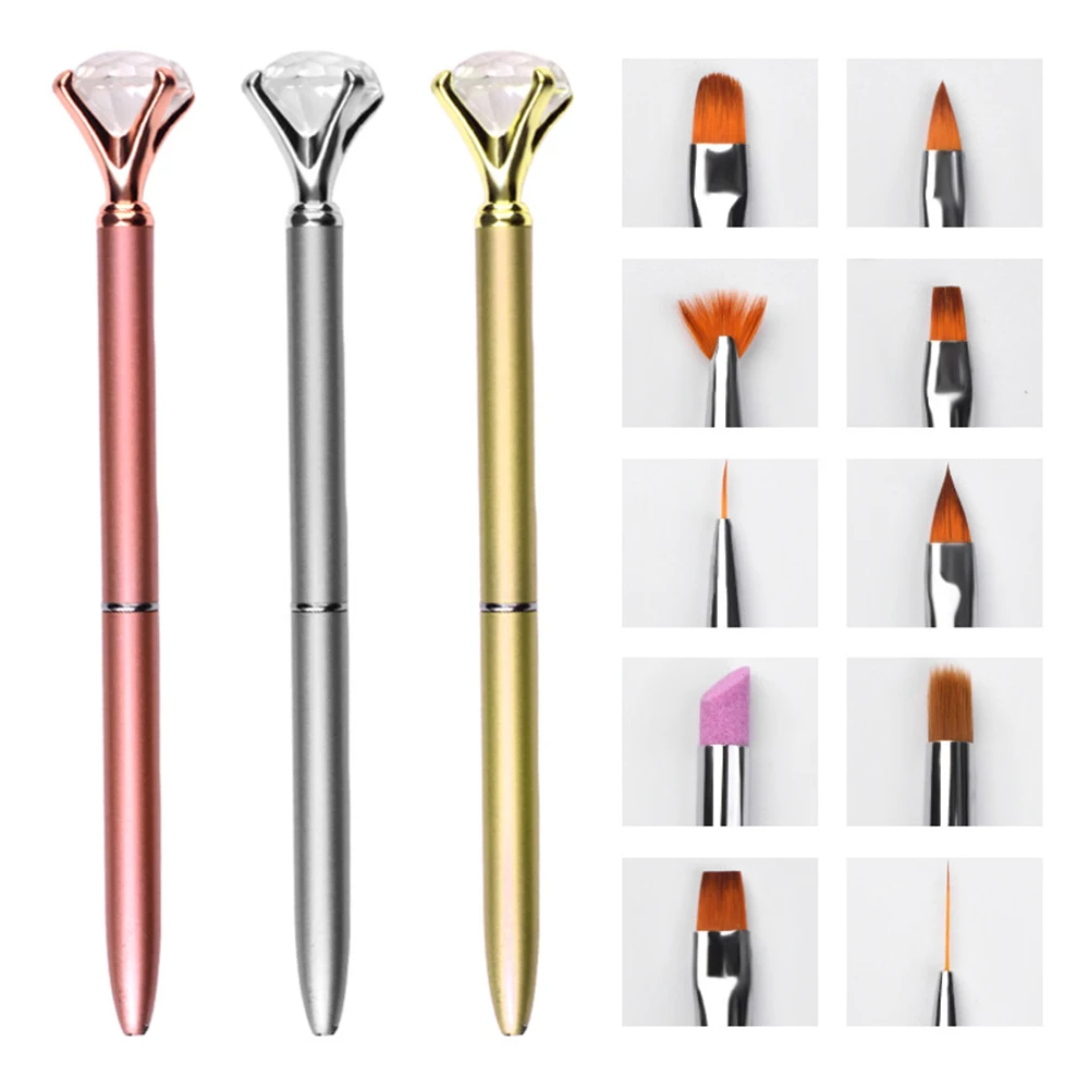 

Changeable Metal Rhinestone Nail Art Painting Brush Pen Set Gel Polish Decoration Painting Drawing Tool Nail Manicure Tools