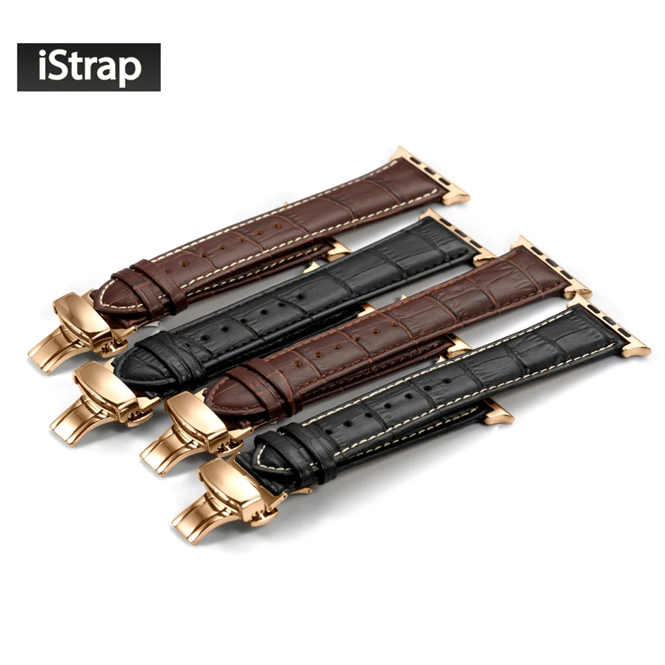 Prix pour IStrap Véritable Veau En Cuir Bracelet De Montre avec Or Rose Déploiement Acier Inoxydable Boucle Fit Pour Apple Watch Band 38mm 42mm Prix pour IStrap Véritable Veau En Cuir Bracelet De Montre avec Or Rose Déploiement Acier Inoxydable Boucle Fit Pour Apple Watch Band 38mm 42mm