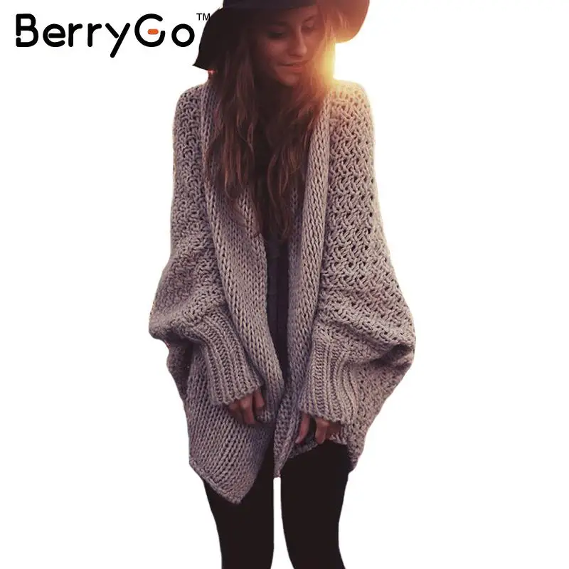 BerryGo flügelhülse strickjacke pullover frauen Mode übergroßen schulterzucken pullover Herbst winter warm langen pullover jumper