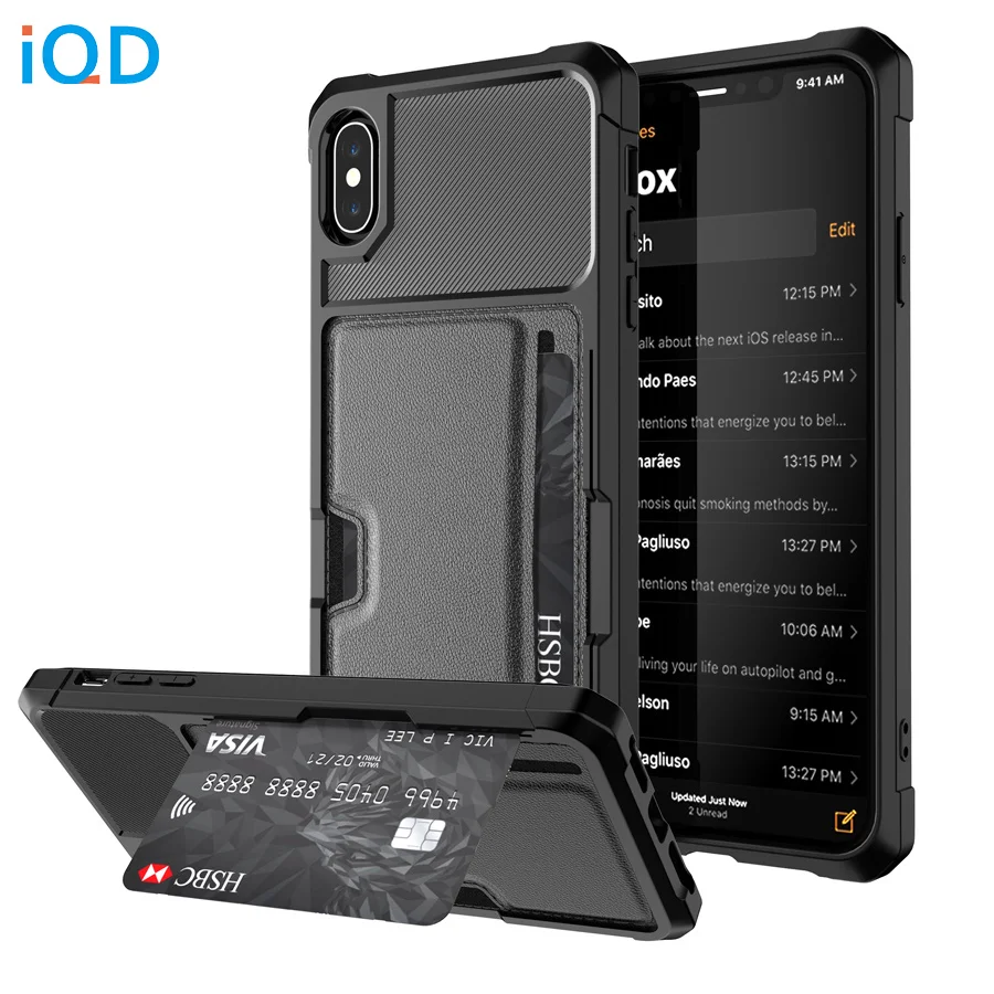 Кожаный чехол IQD для iPhone X Xs Max Xr автомобильный магнитный держатель карт 8 7 6 6s Plus
