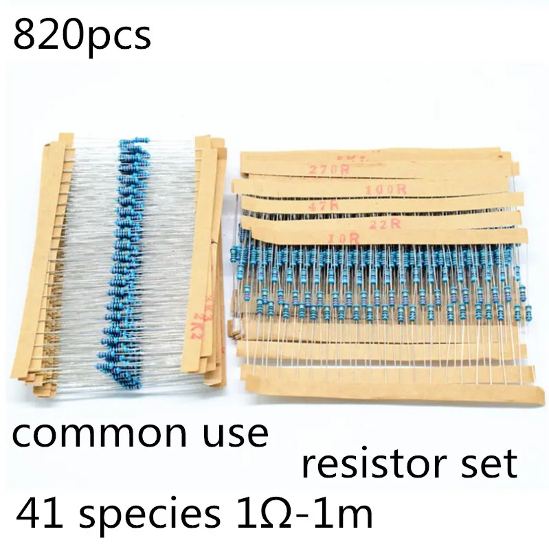 820 шт./лот 41Values* 20 шт 1% 1/4 Вт комплект резисторов набор «сделай сам» для металлического пленочного резистора Комплект использовать цветные кольца сопротивления(10 Ом~ 1 м Ом
