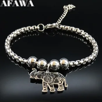 

2020 Fashion Elephant Stainless Steel Charm Bracelets Women Silver Color Bead Charm Bracelet Jewelry chain bracelet B1796S01