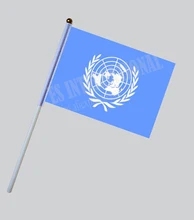 Bandeira nacional da mão da bandeira da mão das nações unidas 14*21cm poliéster tamanho pequeno voando bandeira da mão personalizada