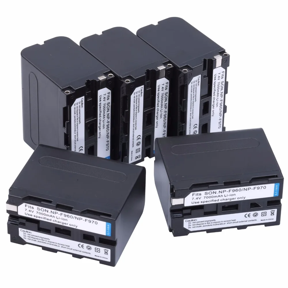 5pcs 7000mAh NP F960 NP F970 NP F970 NP F960 Camcorder battery For Sony