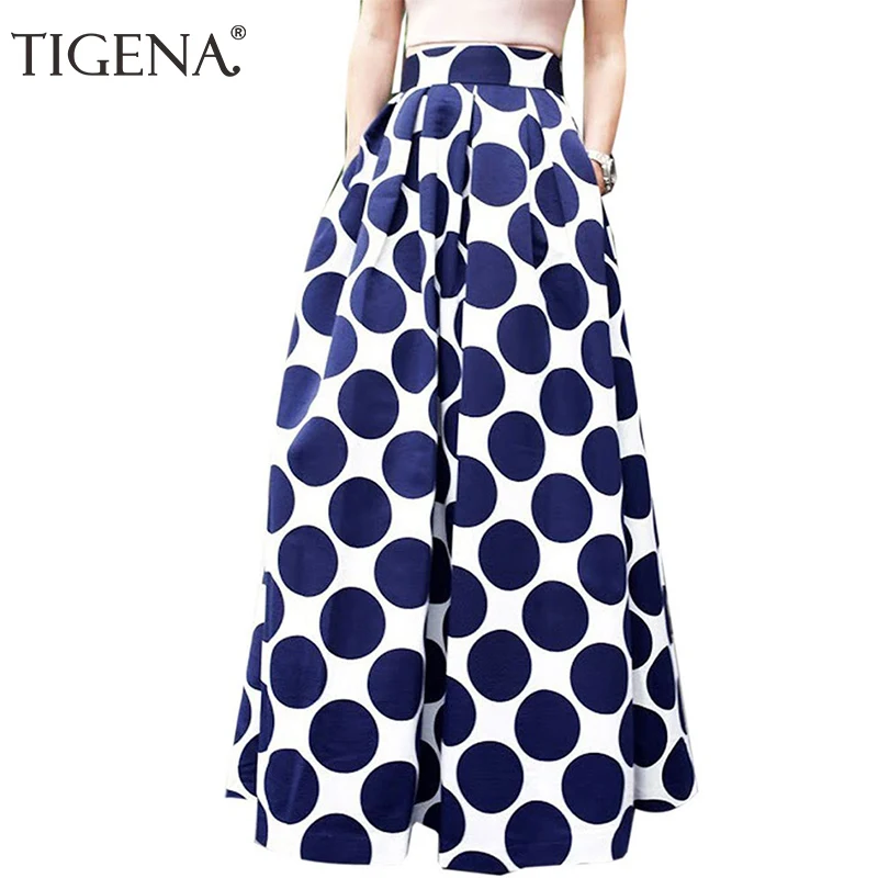 

TIGENA Vintage Plus Size Long Maxi Skirt Women 2019 Spring Summer A-line Big Hem Boho Print Floral Polka Dot Tutu Skirt Female