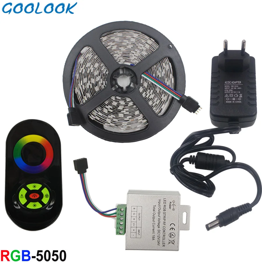 Светодиодный ленточный светильник RGB 5050 водонепроницаемый smd RGB Светодиодный ленточный светильник Светодиодная лента 12 В RGB лента полный комплект