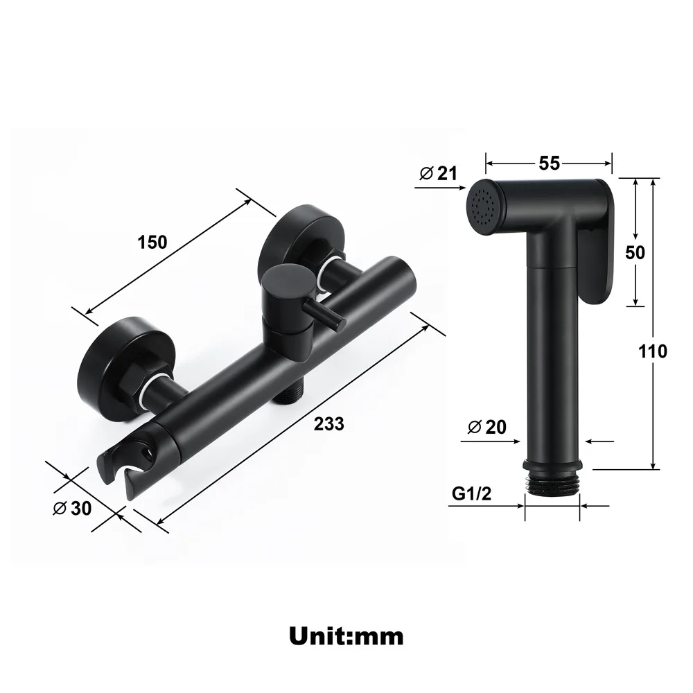 Wall Mounted Brass Black Bidets Faucet Toilet Cleaner Shower Spray Bidet Sprayer Toilet Faucets With 1.5m Shower Hose Telescopic