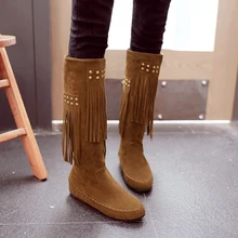 2016 plus size ladies fashion winter knee high botas mujer flat heel long bottes femmes women’s moon furry snow boots 5512