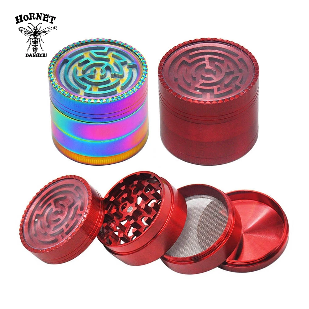

HORNET Zinc Alloy Smoking Herb Grinder With Maze Game 50MM 4Piece Metal Tobacco Smoking Grinder Suit Silicone Smoke Smoking Pipe