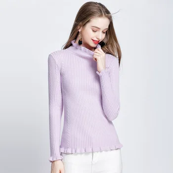 

Nonis Thick Ruffles Kintted Turtleneck Slim Long Sleeve Women Pullovers Sweater Winter Streetwear Soft Jumper High Stretch 2019