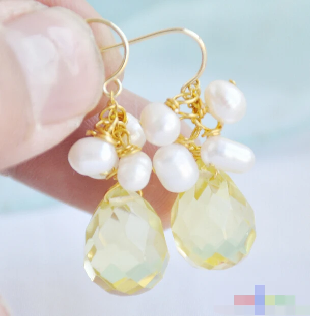 

FREE SHIPPING>>> free shipping 11825 drip faceted citrine crystal white pearl dangle earring