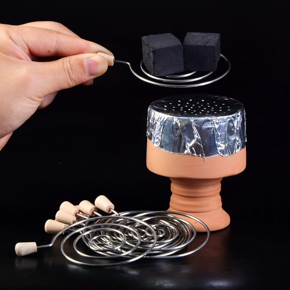 Hookah Accessories Coal Burner Metal Hookah Charcoal Burner Wood Handle Shisha Sheesha Water Pipe Narguile Chicha Hookah Charcoal Holder Bowl