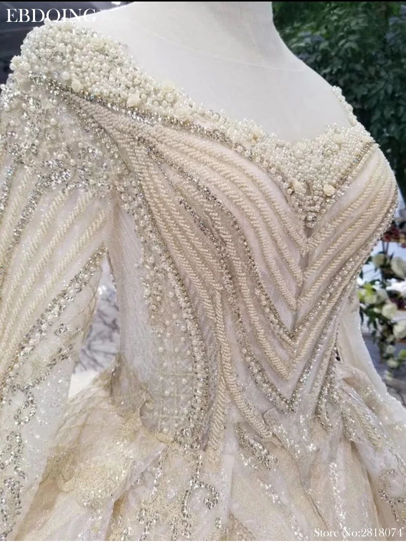 Vestidos De Novia бальное свадебное платье, вырез лодочкой, полный рукав, со шлейфом, на шнуровке, платье невесты размера плюс, с кружевами и бисером