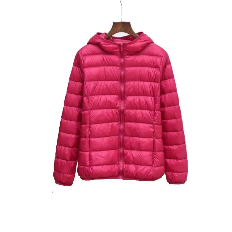 S-7XL light down jacket female short paragraph large size fat MM lightweight jacket hooded thin coat fashion women's clothing - Цвет: rose Red