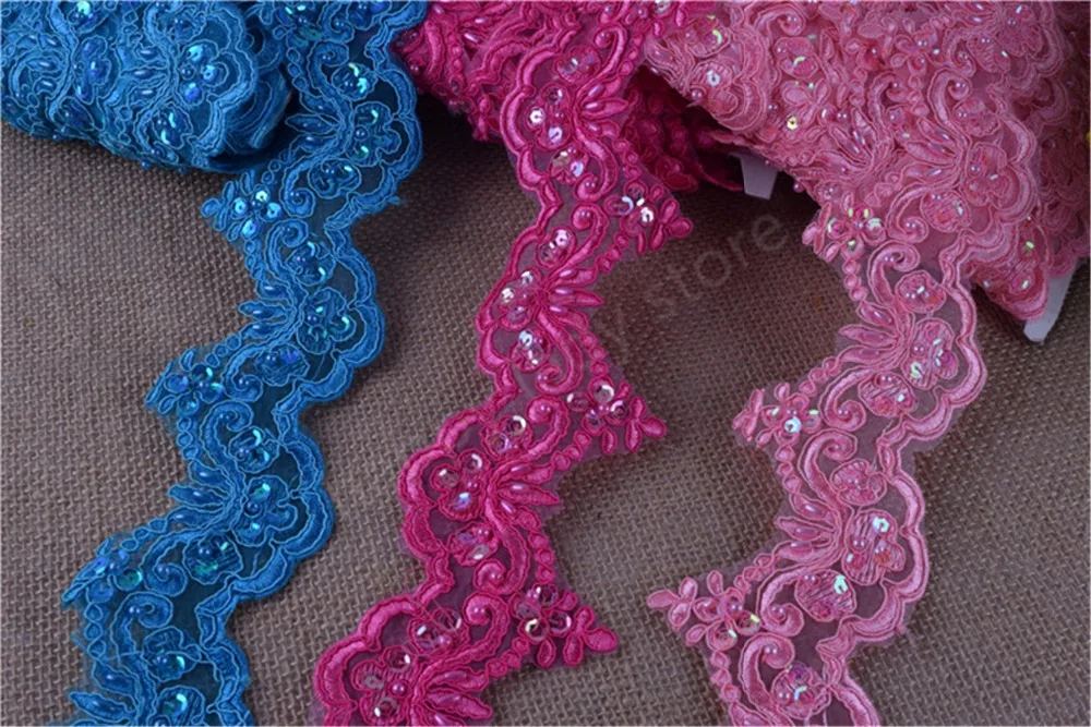 Кружевной отделкой 10 ярдов 17 цветов жемчужные с бисером и блестками|trim lace fabric|lace