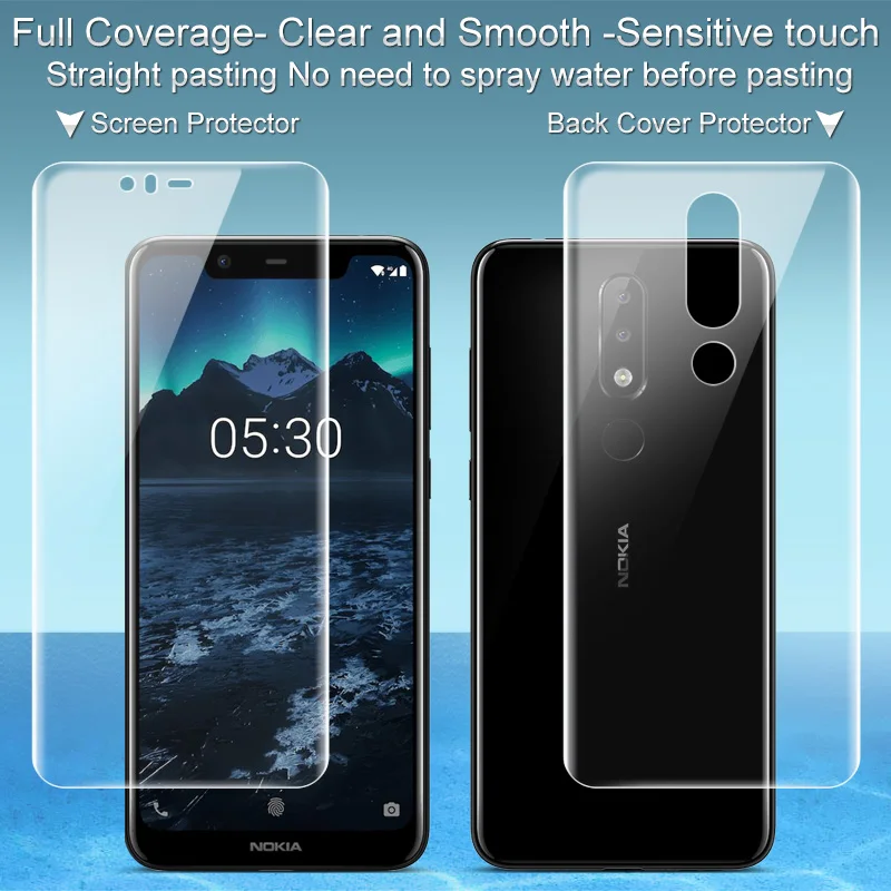 

2PCS Full coverage for Nokia X5 Screen protector and Back cover protector Imak All Standing Hydrogel Film for Nokia 5.1 Plus