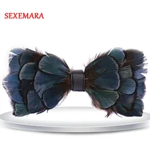 Feather Bow Tie Good Quality Big Feather Mens Ties Dark Color Style Bowtie For Wedding With Gift Box