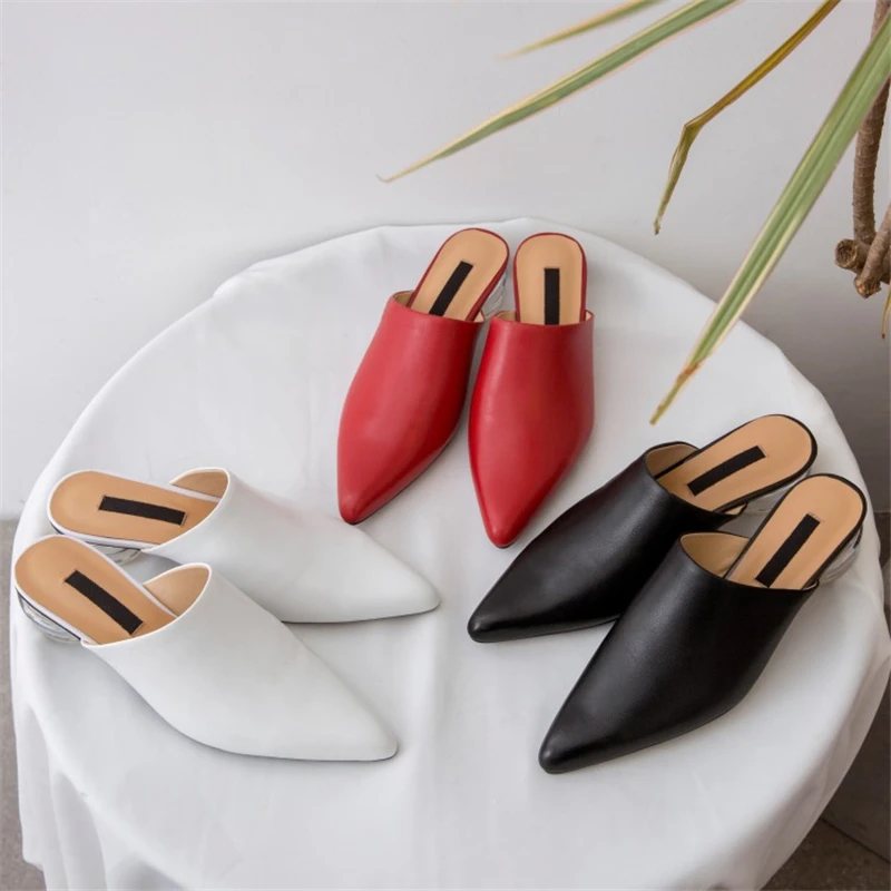 MSSTOR Leather White Ladies Slippers Elegant Summer Outside Pointed Toe Crystal Heels Strange Style High Heels Women Slippers MSSTOR Leather White Ladies Slippers Elegant Summer Outside Pointed Toe Crystal Heels Strange Style High Heels Women Slippers