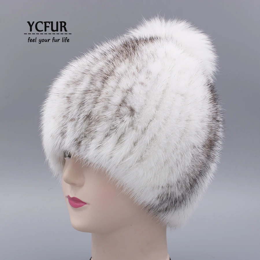 YC Fur зимняя теплая шапка s шапки для женщин качество натуральный мех норки шапки шапочки с помпоны из лисьего меха шапка муфта зимняя шапка