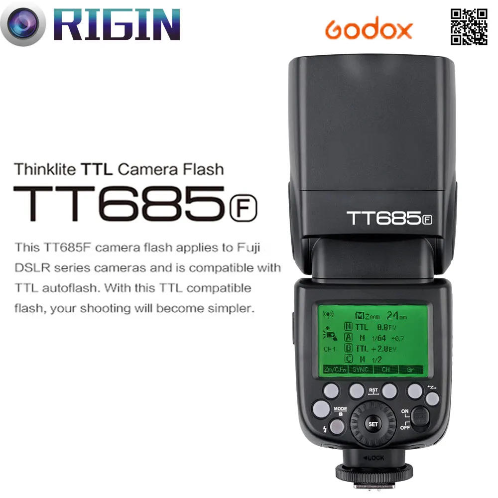 

In the Stock Godox TTL II Autoflash TT685F Camera Flash 2.4G wireless HSS 1/8000s GN60 For Fuji X-Pro2/X-T20/X-T1/X-T2,etc