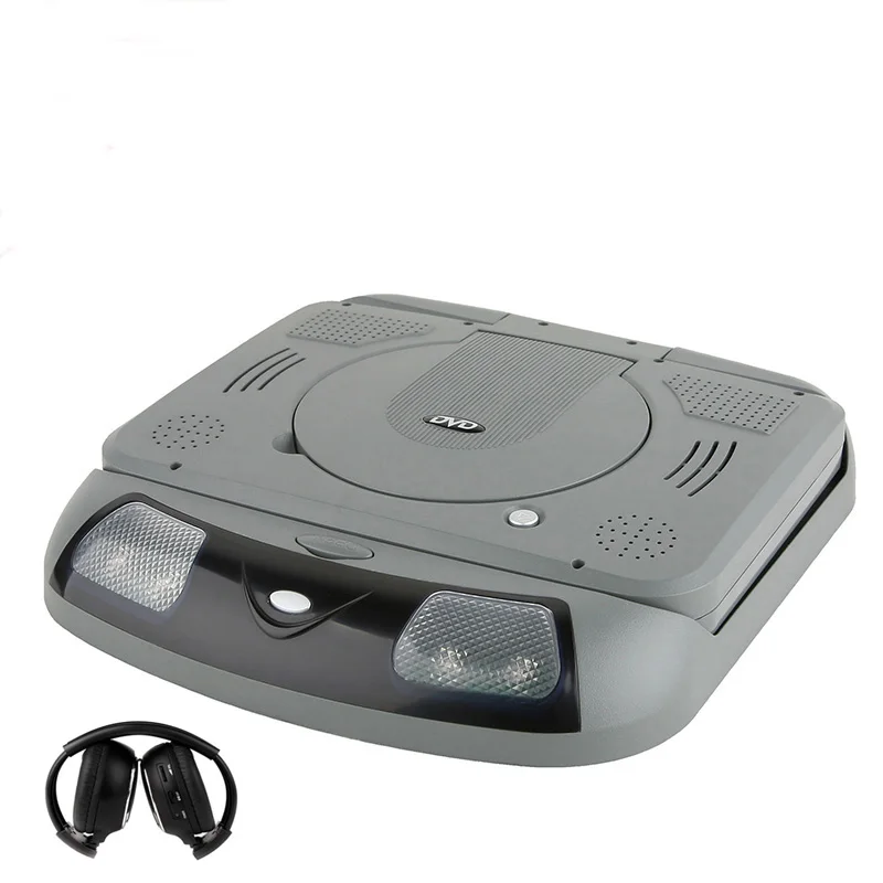 Cemicen 9 дюймов Автомобильный держатель на крышу откидной монитор светодиодный цифровой экран dvd-плеер ИК fm-передатчик USB SD MP5 Поддержка 32 битов игры - Цвет: Grey With Headphone