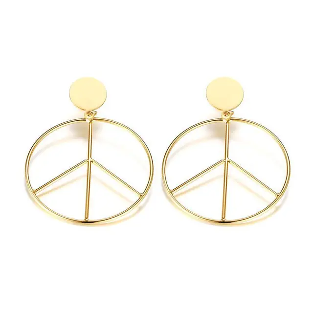 Fashion Hoop Earrings Gold Peace Sign In Stainless Fashion Hoop Earrings Gold Peace Sign In Stainless Steel