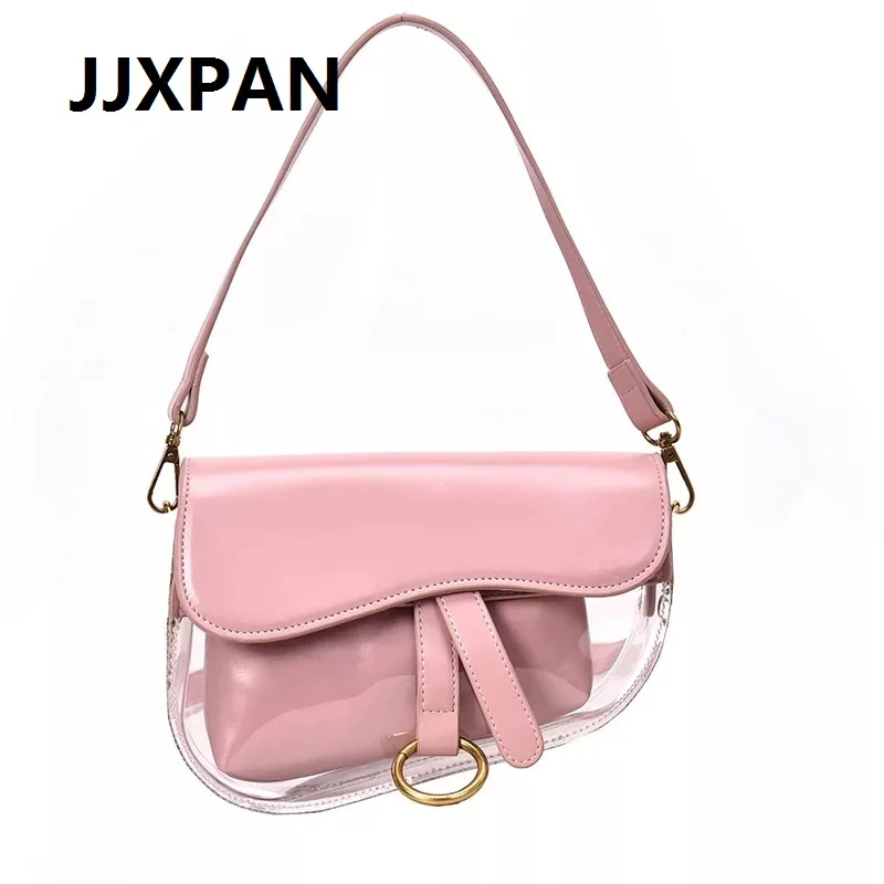 

Summer Handbags for Women 2019 Luxury Designer PVC Transparent Saddle Shoulder Bag Famous Brands Ladies Crossbody Bag Black Pink