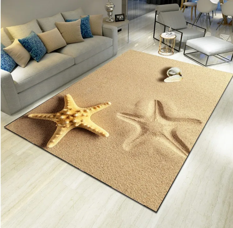 

Ocean 3D Carpet Living Room Beach Carpets Bedroom Rug Bathroom Kitchen Non-slip Door Mat Medeiterranean Style Starfish Customiza